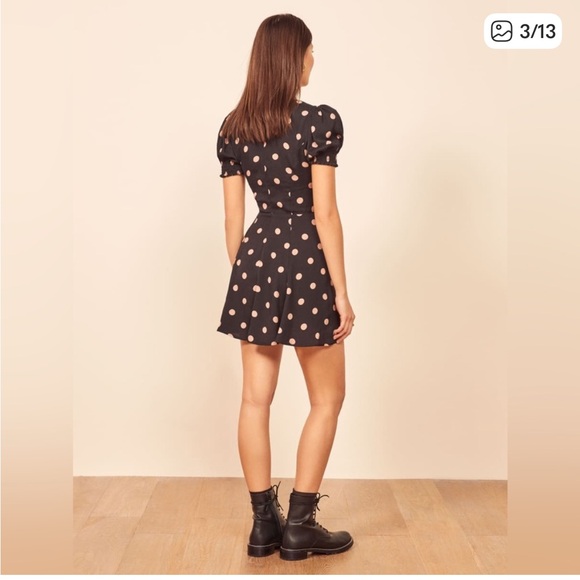 NWT Reformation Black and Pink Polka Dot Mini Drea Dress - Picture 3 of 5